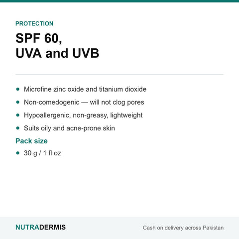 MED SHADE SPF 60 — UVA and UVB protection, mineral filters, non-comedogenic